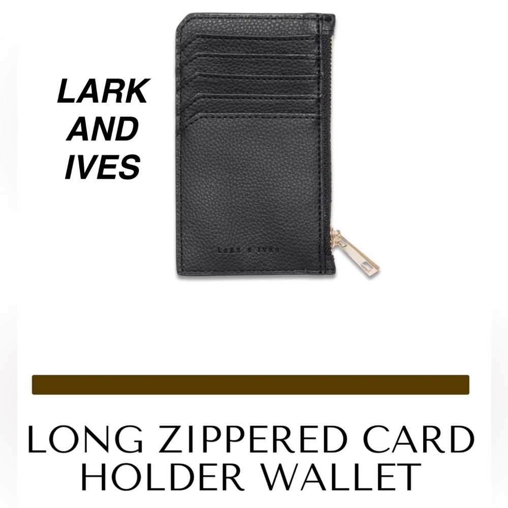 LARK AND IVES LONG ZIPPERED CARD HOLDER WALLET, Holds 10 💳 -Caviar Black ~ NWT